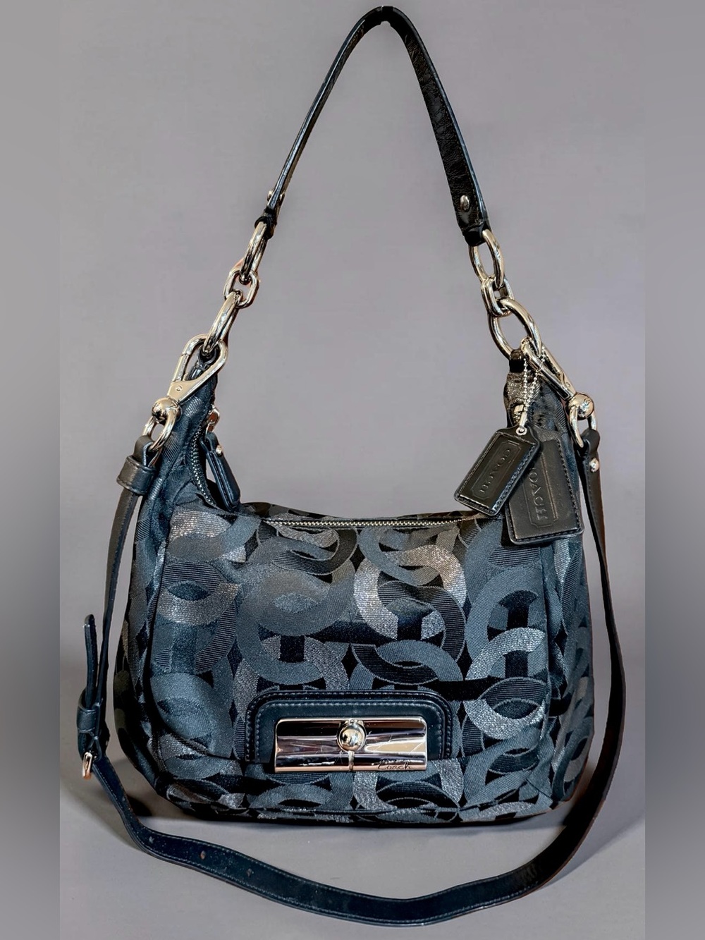Coach Black & Charcoal Signature Jacquard Shoulder Bag